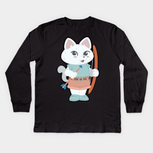 Archery Cute Cat Player - Girl Kids gift design Kids Long Sleeve T-Shirt